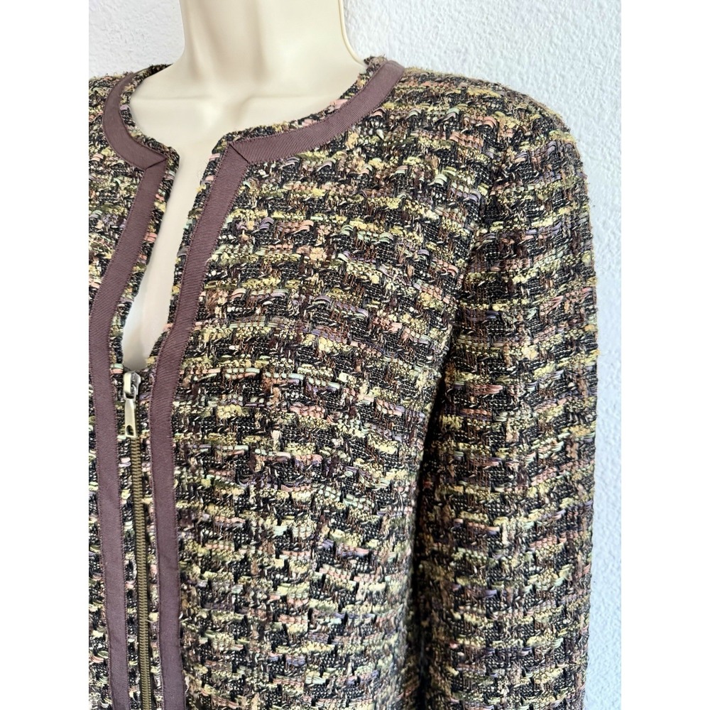 Lafayette 148 Tweed Zip Up Blazer Sz 8 Brown Boucle Jacket Workwear Classic - Picture 5 of 7
